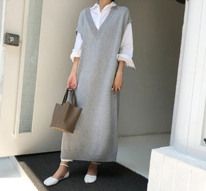 Chic Winter Oversize Straight Sleeveless Sweater Dress - FUCHEETAH