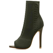 Cargar imagen en el visor de la galería, Women&#39;s Shoes -Boots Green Elastic Knit Open Toe High Heels - FUCHEETAH