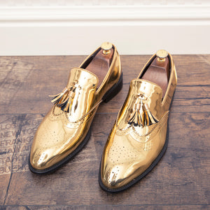 Men's Footwear Fashion Patent Leather Shoes Brand Gold Driving shoes - FUCHEETAH