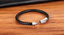 Cargar imagen en el visor de la galería, Classic Style Men Leather Bracelet Simple Black Stainless Steel Button Neutral Hand-woven Jewelry - FUCHEETAH