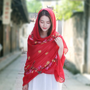 Women Black Embroided Flower Pashmina Cashmere Scarf Winter Warm Fine Tassels Scarves - FUCHEETAH