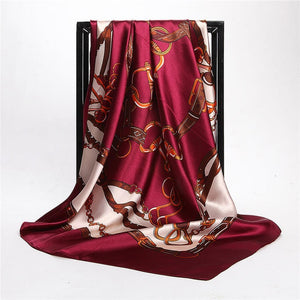 Women Print Foulard Satin Square Head  Scarfves  90cm - FUCHEETAH