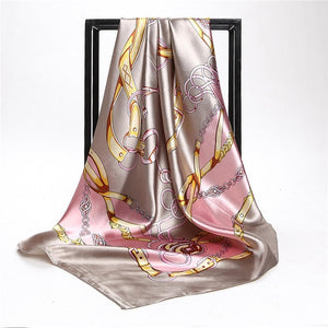 Women Print Foulard Satin Square Head  Scarfves  90cm - FUCHEETAH