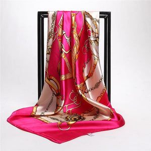 Women Print Foulard Satin Square Head  Scarfves  90cm - FUCHEETAH