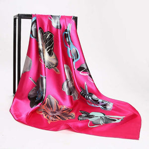 Women Print Foulard Satin Square Head  Scarfves  90cm - FUCHEETAH