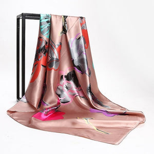 Women Print Foulard Satin Square Head  Scarfves  90cm - FUCHEETAH