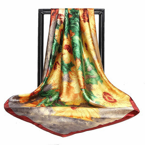 Women Print Foulard Satin Square Head  Scarfves  90cm - FUCHEETAH