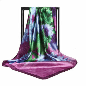 Women Print Foulard Satin Square Head  Scarfves  90cm - FUCHEETAH