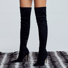 Cargar imagen en el visor de la galería, Women Over The Knee Suede Boots Snake Print 11.5cm High Heels Shoes - FUCHEETAH