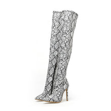 Cargar imagen en el visor de la galería, Women Over The Knee Suede Boots Snake Print 11.5cm High Heels Shoes - FUCHEETAH