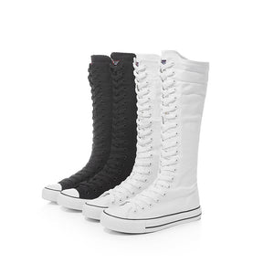 Women's Shoes Canvas Casual High Top Shoes Long Boots Lace-Up - FUCHEETAH