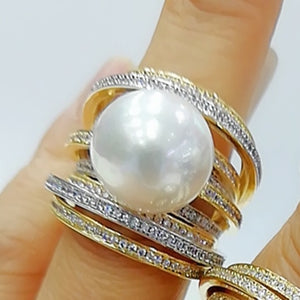 Trendy Twist Pearl Rings Cubic Zircon Beads - FUCHEETAH