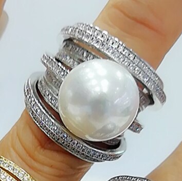 Trendy Twist Pearl Rings Cubic Zircon Beads - FUCHEETAH