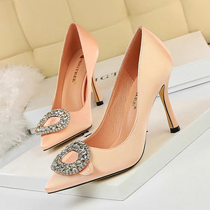 Rhinestone High Heels Women Pumps  Shoes Pointed Toe - FUCHEETAH