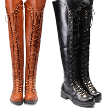 Cargar imagen en el visor de la galería, Over The Knee High Boots Lace Up Gladiator Women&#39;s Shoes - FUCHEETAH