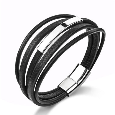 Leather Bracelet For Men Stainless Steel Bracelet Bangles Black/Brown Rope Chain Jewelry Gifts - FUCHEETAH