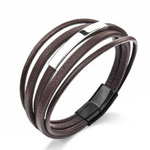 Charger l&#39;image dans la galerie, Leather Bracelet For Men Stainless Steel Bracelet Bangles Black/Brown Rope Chain Jewelry Gifts - FUCHEETAH