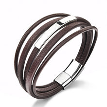 Charger l&#39;image dans la galerie, Leather Bracelet For Men Stainless Steel Bracelet Bangles Black/Brown Rope Chain Jewelry Gifts - FUCHEETAH