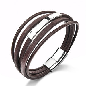 Leather Bracelet For Men Stainless Steel Bracelet Bangles Black/Brown Rope Chain Jewelry Gifts - FUCHEETAH