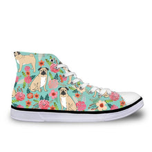 Charger l&#39;image dans la galerie, Pug Floral Print Women Vulcanized Sneakers Flat Ladies Lace-up - FUCHEETAH