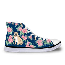 Charger l&#39;image dans la galerie, Pug Floral Print Women Vulcanized Sneakers Flat Ladies Lace-up - FUCHEETAH