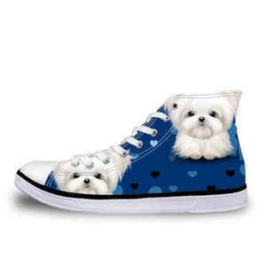 Pug Floral Print Women Vulcanized Sneakers Flat Ladies Lace-up - FUCHEETAH