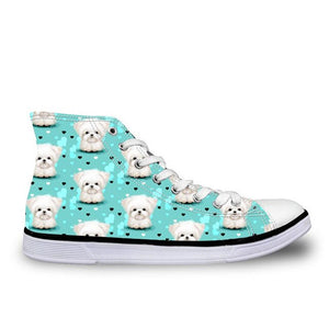 Pug Floral Print Women Vulcanized Sneakers Flat Ladies Lace-up - FUCHEETAH