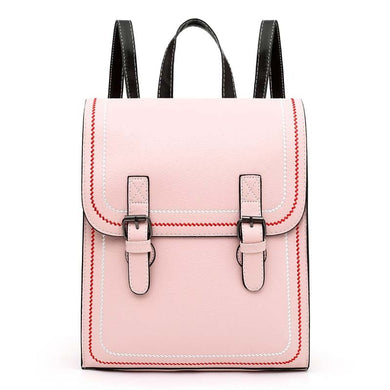 Women Pink Backpack High Quality PU Leather Large Capacity - FUCHEETAH