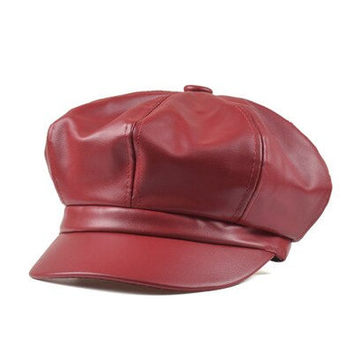 Leather  Cap Quality Fashion Artist PU Leather Female  Octagonal Hat Casual Beret - FUCHEETAH