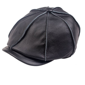 Boys casual genuine leather hat genuine leather cowhide male cap  painter cap - FUCHEETAH