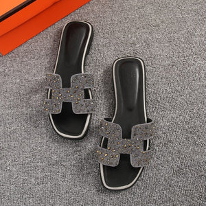 Women H Slippers 2020 New Fashion Outdoor Versatile Slippers Wear Flat Flip-flops - FUCHEETAH