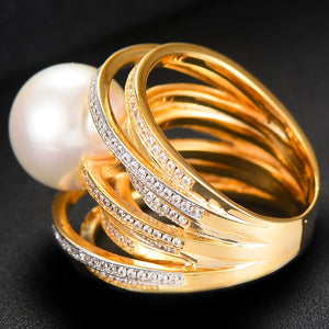 Trendy Twist Pearl Rings Cubic Zircon Beads - FUCHEETAH