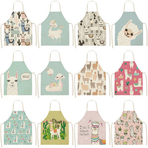 Cute Alpaca Cactus Printed Cotton Linen Sleeveless Aprons Kitchen Women Pinafore Cooking Baking Waist Bib 53*65cm - FUCHEETAH