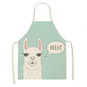 Cute Alpaca Cactus Printed Cotton Linen Sleeveless Aprons Kitchen Women Pinafore Cooking Baking Waist Bib 53*65cm - FUCHEETAH