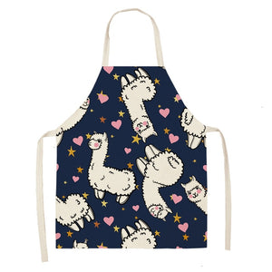 Cute Alpaca Cactus Printed Cotton Linen Sleeveless Aprons Kitchen Women Pinafore Cooking Baking Waist Bib 53*65cm - FUCHEETAH