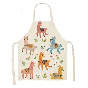 Cute Alpaca Cactus Printed Cotton Linen Sleeveless Aprons Kitchen Women Pinafore Cooking Baking Waist Bib 53*65cm - FUCHEETAH