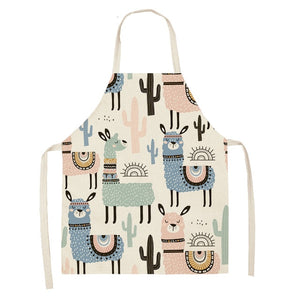 Cute Alpaca Cactus Printed Cotton Linen Sleeveless Aprons Kitchen Women Pinafore Cooking Baking Waist Bib 53*65cm - FUCHEETAH