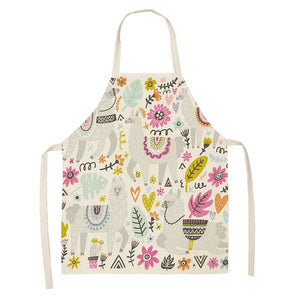 Cute Alpaca Cactus Printed Cotton Linen Sleeveless Aprons Kitchen Women Pinafore Cooking Baking Waist Bib 53*65cm - FUCHEETAH