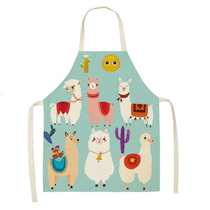 Cute Alpaca Cactus Printed Cotton Linen Sleeveless Aprons Kitchen Women Pinafore Cooking Baking Waist Bib 53*65cm - FUCHEETAH