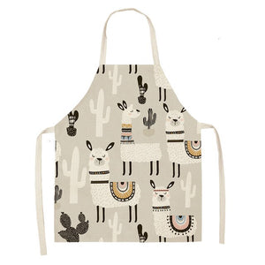 Cute Alpaca Cactus Printed Cotton Linen Sleeveless Aprons Kitchen Women Pinafore Cooking Baking Waist Bib 53*65cm - FUCHEETAH