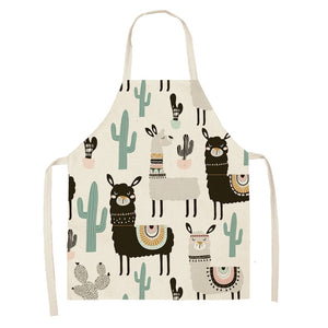 Cute Alpaca Cactus Printed Cotton Linen Sleeveless Aprons Kitchen Women Pinafore Cooking Baking Waist Bib 53*65cm - FUCHEETAH