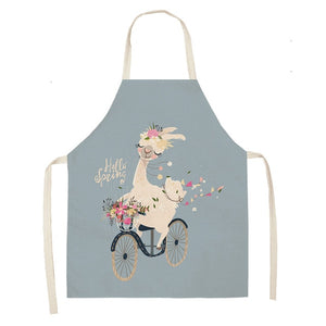 Cute Alpaca Cactus Printed Cotton Linen Sleeveless Aprons Kitchen Women Pinafore Cooking Baking Waist Bib 53*65cm - FUCHEETAH