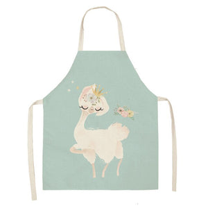 Cute Alpaca Cactus Printed Cotton Linen Sleeveless Aprons Kitchen Women Pinafore Cooking Baking Waist Bib 53*65cm - FUCHEETAH