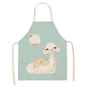 Cute Alpaca Cactus Printed Cotton Linen Sleeveless Aprons Kitchen Women Pinafore Cooking Baking Waist Bib 53*65cm - FUCHEETAH