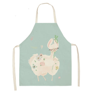 Cute Alpaca Cactus Printed Cotton Linen Sleeveless Aprons Kitchen Women Pinafore Cooking Baking Waist Bib 53*65cm - FUCHEETAH