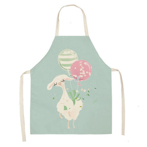 Cute Alpaca Cactus Printed Cotton Linen Sleeveless Aprons Kitchen Women Pinafore Cooking Baking Waist Bib 53*65cm - FUCHEETAH