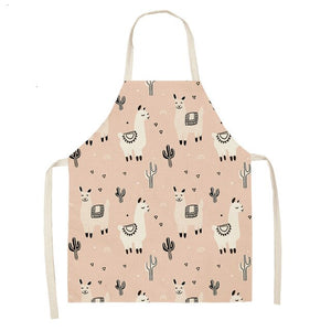 Cute Alpaca Cactus Printed Cotton Linen Sleeveless Aprons Kitchen Women Pinafore Cooking Baking Waist Bib 53*65cm - FUCHEETAH