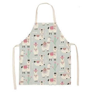 Cute Alpaca Cactus Printed Cotton Linen Sleeveless Aprons Kitchen Women Pinafore Cooking Baking Waist Bib 53*65cm - FUCHEETAH