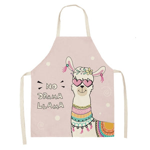 Cute Alpaca Cactus Printed Cotton Linen Sleeveless Aprons Kitchen Women Pinafore Cooking Baking Waist Bib 53*65cm - FUCHEETAH