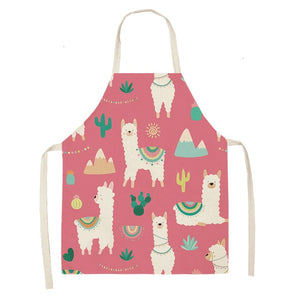 Cute Alpaca Cactus Printed Cotton Linen Sleeveless Aprons Kitchen Women Pinafore Cooking Baking Waist Bib 53*65cm - FUCHEETAH